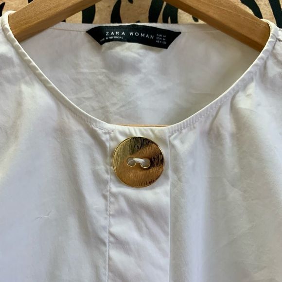 Zara Collarless button-down Shirt w/ Single Front Button Size Medium - Picture 3 of 7